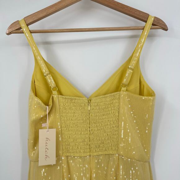 Hutch | NWT Mikayla Butter Yellow Sequin Maxi Dress w/ Side Slit 0 / XS - Picture 12 of 14